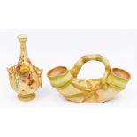 Two Royal Worcester blush ivory pieces to include: a double ended vase, modelled as a piece of