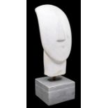 A Modern marble composition of a Cycladic head, on plinth, 33cm high