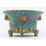 A Chinese cloisonne tri-pod censor, late Ming Dynasty (17th Century), flared circular shape