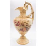 A Royal Worcester blush ivory large urn shaped ewer, shape no: 1309, decorated with wild flowers