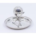 Golf Interest: a George V silver novelty inkwell, golf ball inkwell supported on golf stick