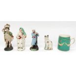 A group of ceramics to include: 1. Staffordshire figure of a Lady playing the flute 2. Staffordshire