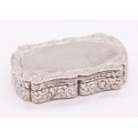 A Victorian silver table snuff box, cartouche shaped profusely engraved scrolling foliage decoration