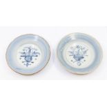 A pair of Chinese provincial (Fujian) porcelain blue and white small dishes, Qing Dynasty, 18th