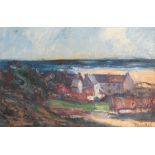 Ronald Ossory Dunlop RA, RBA, NEAC (Irish 1894-1973) Farm by the Sea oil on board,  35.5cm  x 23.5cm