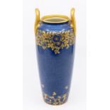 A Royal Worcester two handle blue mottled vase, with gilt wild rose decoration to upper and lower