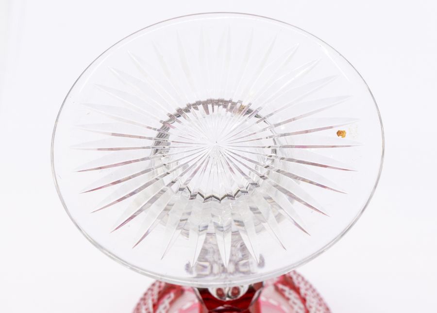 A large Bohemian ruby and clear glass hob nail cut goblet, on knopped stem, the base with astragal - Image 4 of 4