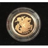 Royal Mint 2005 Gold Proof Sovereign in Original Case with Certificate of Authenticity.