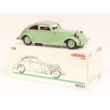 Marklin: A boxed Marklin Two-Door Sedan, green body, Reference 19031. With Certificate of