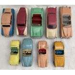 Dinky: A collection of nine unboxed Dinky Toys cars to include: Ford Sedan, Studebaker, Packard,