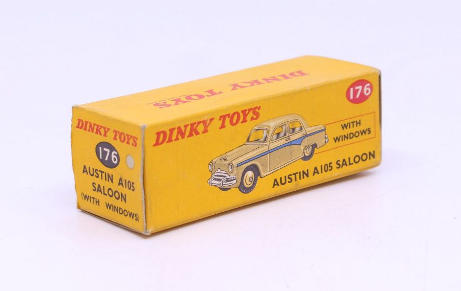 Dinky: A boxed Dinky Toys, Austin A105 Saloon, grey body with red stripe, Reference 176. Original - Image 3 of 3