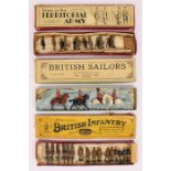 Britains: A collection of three Britains boxes: Types of the Territorial Army, British Sailors and