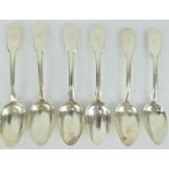 Six silver Victorian fiddle pattern dessert spoons hallmarked London 1838