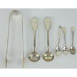 Mixed lot of antique silver sugar tongs, mustard spoons and salt spoons