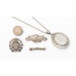 A small collection of Victorian silver and white metal jewellery. Featuring an aesthetic movement