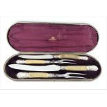 Victorian silver mounted four piece antler handled carving set by Elkington & Co