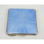 Art Deco silver and blue guilloche enamel powder compact, J W Benson Ltd 1938