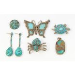 A collection of vintage and contemporary jewellery set with turquoise and turquoise simulants.
