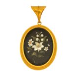 A 19th century Etruscan revival style Pietra Dura locket pendant, featuring a floral motif, set into