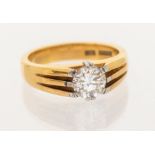 A diamond set ring. Featuring a round brilliant cut diamond of an estimated 1.5 carats. Stamped "