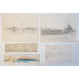 Norman Wilkinson (British, 1878-1971). Studies of Battle Cruisers, a pair, signed to verso of