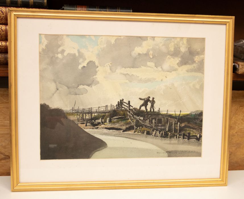 Rowland Hilder (British, 1905-1993). Two Figures Approaching a Bridge, likely an illustration for - Image 2 of 3