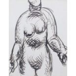 Duncan Grant (British, 1885-1978). Standing Nude, unsigned, ink on paper, 12.5cm by 10cm, framed &