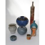 Annette Fuchs, a circa 1990's turquoise glazed onion form vase, 22cm, two Friars pottery studio
