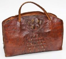 An early/ mid 20th century lady's crocodile hide tote bag with zip fastener, 33 x 48cm