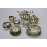 An early Victorian part tea service of Rockingham style, twenty eight pieces, apple green and