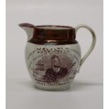 A small Sunderland Lustre jug, circa 1819.The Peterloo Massacre. Decorated with a portrait of
