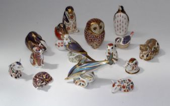 A collection of fifteen Royal Crown Derby Imari and other paperweights including dolphin, 16cm,