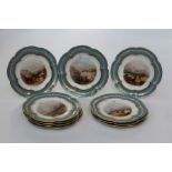 A set of ten late 19th century Continental porcelain dessert plates, each of lobed form, painted