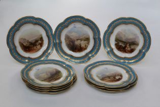 A set of ten late 19th century Continental porcelain dessert plates, each of lobed form, painted