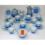 A 1930's Shelley Art Deco tea service, numbered W 12170, comprising tea and hot water pots and