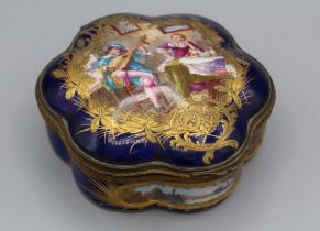 A Sevres-type porcelain and gilt metal mounted box of lobed form, possibly Limoges, early 20th