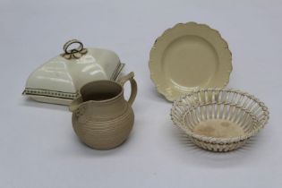 A 19th century Wedgwood creamware basket, 20cm diameter, impressed mark, together with a late 18th