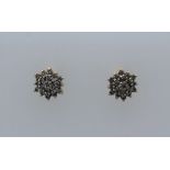 A pair of 18ct gold diamond cluster earrings. Set with 19 round brilliant cut diamonds in each stud.