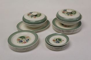 A circa 1930's Susie cooper dinner service, comprising two covered tureens, six dinner, salad and