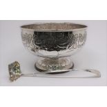 A Victorian style large silver plated punch bowl with ladle (2)