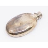 A Victoria silver oval hip flask and cover, the body engraved with initial M., hallmarked by
