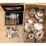 A collection of silver plate, EPNS to include: two tea sets, muffin dish and cover, flatware etc (