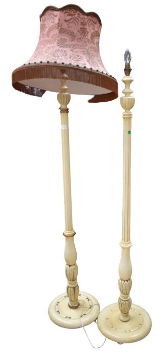 Two mid 20th century standard lamps, together with a button-back parlour chair.