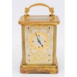 French style carriage clock, movement inscribed Carl Faberge. Single train jewelled movement with