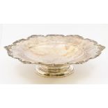 A George VI silver bowl, with cut shell, scroll and anthemion border, on pedestal circular base,