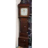 A late 18th Century 30hr longcase clock in oak and mahogany case, square painted floral dial with