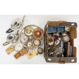 A collection of silver plated items: tea set with tray, condiments, boxes, cased flatwares.