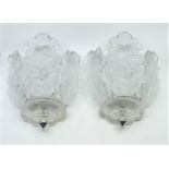 A pair of Lalique clear and frosted crystal "Chene" sconce wall lights, after the oak leaf design by