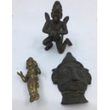 Collection of three small Indian bronze figures. H: 7cm (tallest)