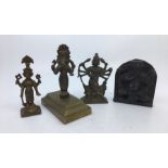 Collection of three Indian bronze figures together with an Indian carved stone figure of Ganesh (